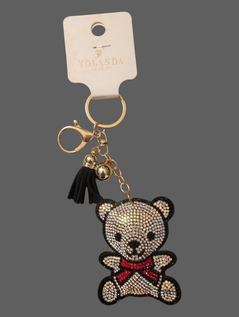 Silver and Black Crystal Teddy Keychain